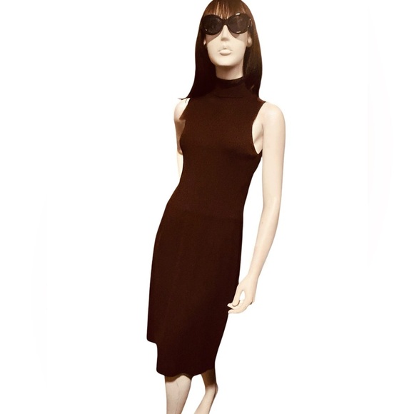 Ann Taylor Brown Size 2 Ribbed Knit Turtleneck Dress with Drop Waist - Picture 3 of 4